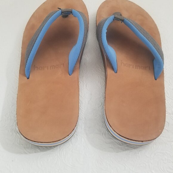 Hari Mari Men\'s 8 Scouts Gray Blue Nubuck Leather Footbed Flip Flops Thongs main image 4